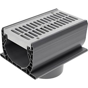NDS 2351 Spee-D Channel Drain Bottom Outlet Assembly, 4-3/4-Inch X 7-Inch, includes both Channel and Prefastened Plastic Grate, Gray