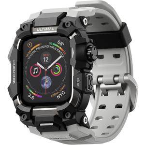ULTIMAL Rugged Case with Band for Apple Watch 44mm,Compatible with Apple Watch Series SE 3/SE 2/SE Generation/6/5/4, Military Grade Shockproof Bumper Cover for iWatch Tactical Band Men (44mm,Grey)