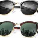 KALIYADI Sunglasses Men Polarized Sunglasses for Men Women Unisex Semi-Rimless Frame Retro Driving Sun Glasses UV Blocking