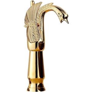 Bathroom Vessel Sink Faucet Gold Swan Single Handle One Hole Tall Bathroom Faucet for Bowl Sink Faucet Deck Mount Lavatory Sink