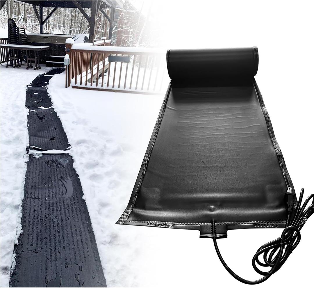 Heated Melting Mats, Snow Ice Melting Mats for Outdoor Walkways Non-Slip Rubber Heated Ice Melting Mats for Winter Backyards,Sidewalks Snow Removal,10ft x 13in, 3 in/h Speed, 16ft Power Cord