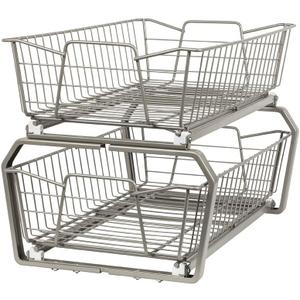 ClosetMaid 11 in. Pull Out Cabinet Organizer, 2 Tier, Heavy Duty, Slide Out Pantry Shelves Drawers for Kitchen, Bathroom, Nickel