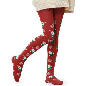Aaronano 2 Pairs Girls Patterned Red Tights Christmas Holiday Stockings Kids Snowflake Printed Tights for Girls 4-10t, Medium