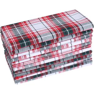 Palisa Christmas Cloth Napkins Set of 12 - Decorative Plaid Check Dinner Napkin for Holiday Guest Party and Gift, Cocktail, Thanksgiving | Washable 100% Cotton Reusable Table Linen 18x18 Inch - Red