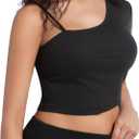 Crop Tops for Women Cute One Shoulder Tee Short Sleeve Going Out Shirts with Adjustable Strap and Playful Hem (Black, XL)