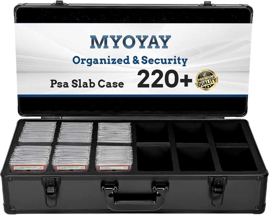 MYOYAY 6 Row 220+ Graded Card Storage Box, Psa Slab Case For Graded Cards Sports Trading Card Storage Box Craded Slab Carrying Case Fits PSA BGS FGS & SGC, 8 Dividers