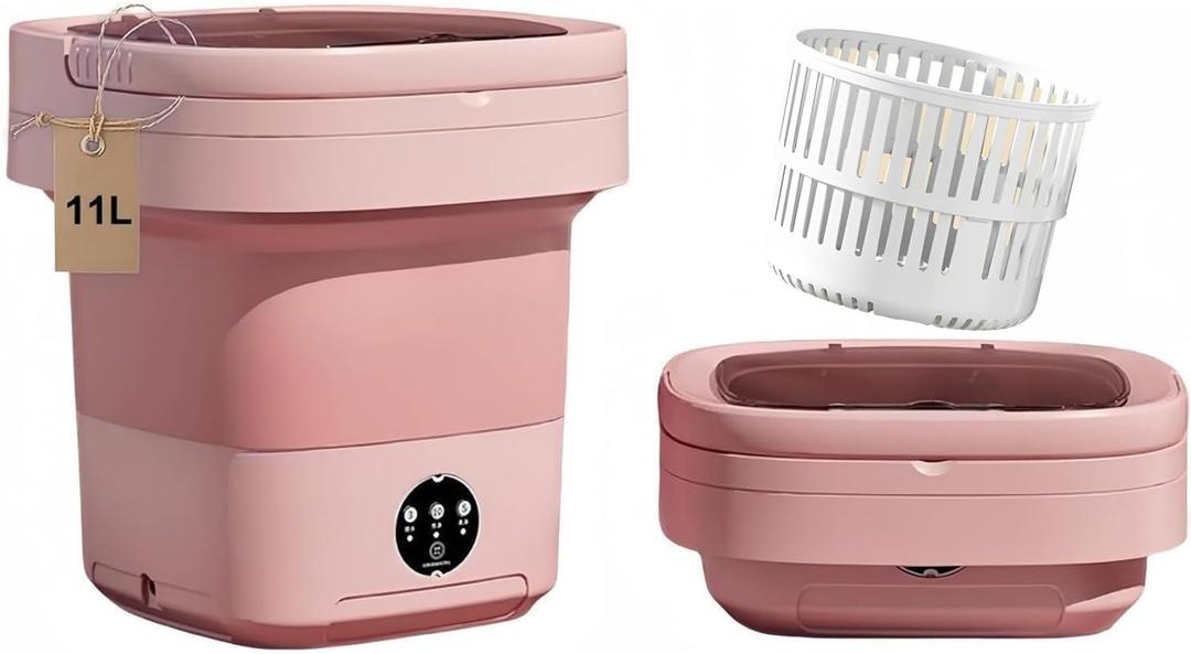 Portable Washing Machine, Mini Washer,11L Upgraded Large Capacity Foldable Washer.Deep Cleaning of Underwear, Baby Clothes and Other Small Clothes.Suitable for Apartments, Dormitories, Hotels.(Pink)