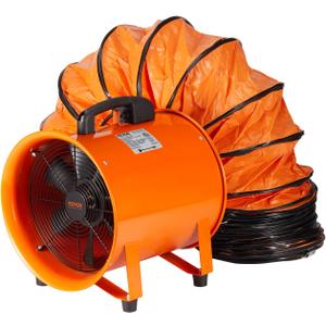 VEVOR Air Mover Blower Fan 12 Inch, 3198CFM 585W with 16.4ft Flexible Duct, Industrial Portable Ventilator Blower/Exhaust, Orange