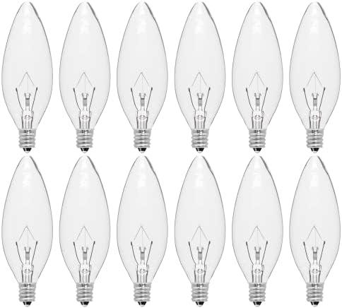 CYLYT 12-Pack E12 Candelabra Light Bulbs 40W Warm White 2500K, 380 Lumen Chandelier Light Bulb for Ceiling Fan, Indoor or Outdoor, B10 Clear Incandescent Candle Bulbs, Dimmable