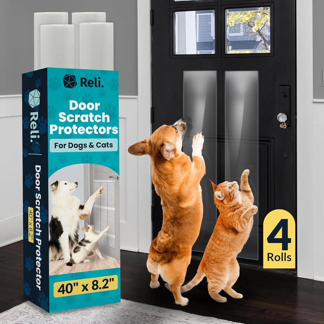 Reli. Door Protector from Dog Scratching (4 Pack) 40" x 8.2" | Anti-Scratch Door Protector for Cats & Dogs | Clear, Durable, Anti-Scratch Shield from Pet Scratching