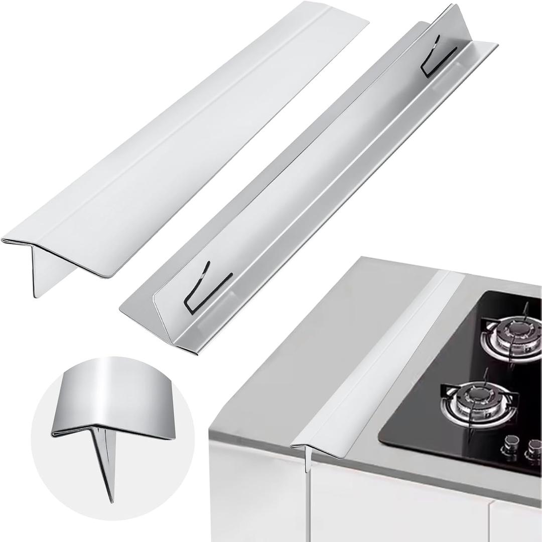 2 PCS Expandable Stainless Steel Stove Gap Covers (13.8"-27.5"), Kitchen Counter Filler Strip,Easy Retractable Length Cooktop Trim KitOven Gap FillerHeat Resistant Guard Between (Silver)