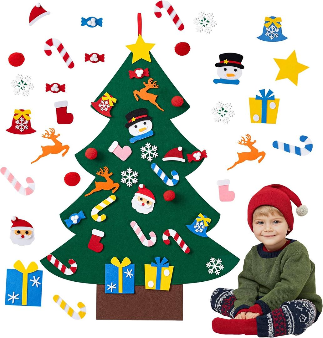 HBlife Felt Christmas Tree 3ft DIY Christmas Decorations Clearance with 26 PCS Ornaments Wall Decor with Hanging Rope for Xmas Gifts Home Door