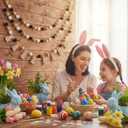 Boao 3 Pcs Easter Bunny Felt Banner with String 8 Pom Pom Balls Banner with Felt Bunny Farmhouse Easter Tree Decorations for Mantle, Indoor Holiday Birthday Party Supplies(Brown Color)