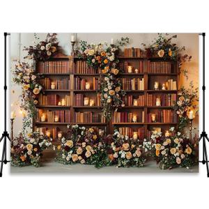 Retro Book Backdrop Retro Flower Book Backdrop Books Backdrops Bookcase Photography Background for Kids Girls Graduation Wedding Party Decor YUNBDJ1869