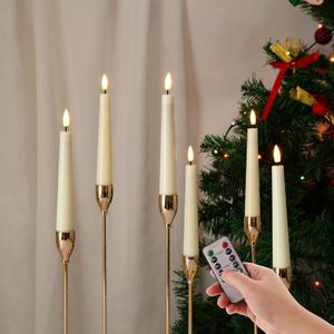 Eywamage Short Ivory Flameless Taper Candles with Remote, Flickering Battery LED Wax Candlesticks Set of 6