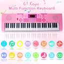 Kids Keyboard Piano, 61 Light-up Key Electric Piano Musical Learning Toy for Beginners with Microphone, Music Stand, Notekey Sticker, Birthday Xmas Gift for 3-10 Years Old, Pink