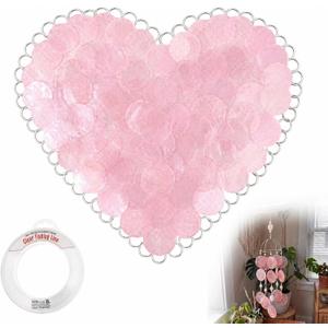 Novabright 200 Pcs Pink Capiz Shells 2" Round Natural Shells with 2 Holes, 100pcs 0.5'' Split Rings and 1 Fishing Wire for Seashell Wind Chimes Curtain DIY Craft Hanging Wedding Home Decor