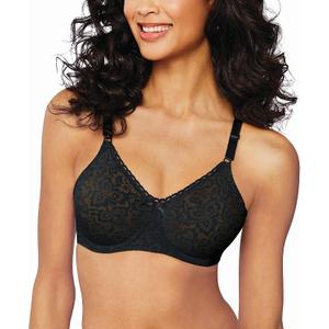 Bali Women's Underwire Lace Bra, Lace 'N Smooth Bras for Women, Stay-in-Place Straps, Full Coverage (Black, L)