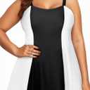 Aleumdr Women's Plus Size One Piece Swimsuit Tummy Control One Piece Bathing Suit with Skirt Vintage Swimdress with Pockets (Large, Color Black-Black White)