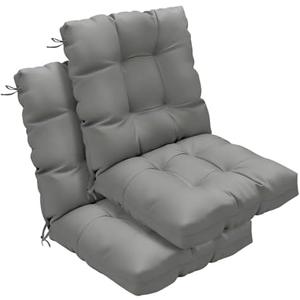 zanwu hwyd Outdoor Chair Cushions Set of 2, 42x21x4 Inch Patio Cushion for Dining/Rocking Chairs, High Back Soft Seat Pad with Ties, Indoor Outside Use, Fade-Resistant & Waterproof, Gray