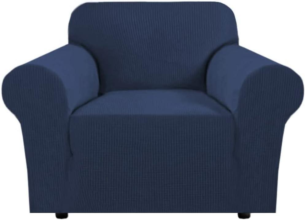 H.VERSAILTEX Stretch Chair Cover 1 Piece Armchair Slip Covers for Sofas/Couches with Elastic Bottom Soft Thick Furniture Protector for Dogs Cats Jacquard Small Checked(Armchair 31"-40", Navy)