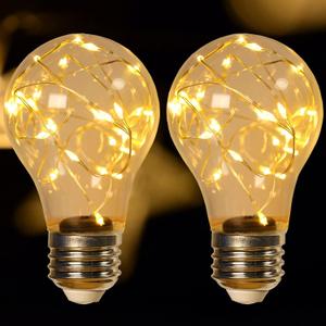 Decorative Light Bulb, 2W LED Fairy Light Bulbs, 15W Equivalent Cute Light Bulbs for Pendant Light Fixtures, Bedroom, Living Room, Christmas, Wedding, Warm White, E26 Base (Yellow-2pcs)