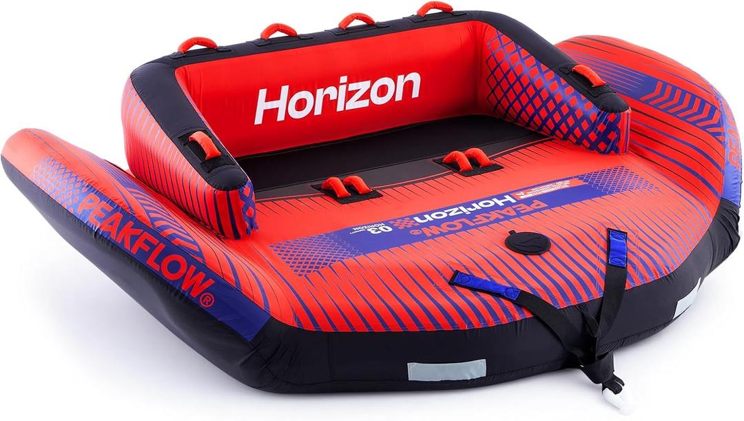PEAKFLOW Towable Tube,Boat Tube,1-3 Rider Models,Tubes for Boating,PVC Liner and Full Nylon Cover,Stable for Kids & Adults,Lake & Ocean Fun, 3 Rider Horizon