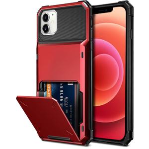 Vofolen Compatible with iPhone 12 Case 5G Wallet 4-Card Slot Credit Card Holder Flip Hidden Pocket Dual Layer Protective Back Cover Compatible with iPhone 12 5G 6.1inch Red