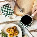 LAUCHUH 18oz Coffee Mugs, Large Coffee Cups Ceramic Checkered Cappuccino Cups with Handle Mug Set of 6 for Mother's Day, Tea, Cocoa, Milk, Green and White