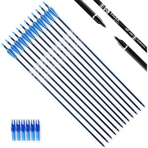 TIGER ARCHERY 30Inch Carbon Arrow Practice Hunting Arrows with Removable Tips for Compound & Recurve Bow(Pack of 12) (Blue White)