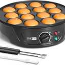 Non Stick Pancakes Maker Machine, Electric Poffertjes Pan with Browning Control, Mini Ebelskiver Aebleskiver Pan, Dutch Pancake Maker, with Brush & Forks, 14 Slots, Black