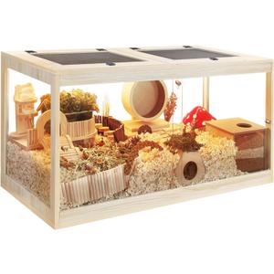 Prolee Hamster Cage with Openable Metal Mesh Top,Solid Built Hamster Enclosure with Lock Design for Gerbil Cage,Hamster Habitat Chewproof with Transparent Panels (24"x16"x16")