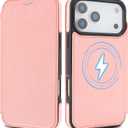 for iPhone 17 Pro Wallet Case with [RFID Blocking] Card Slot, MagSafe-FitPU Leather Strong Magnetic Flip Fold Protective Phone Case for iPhone 17 Pro Case Wallet,Pink