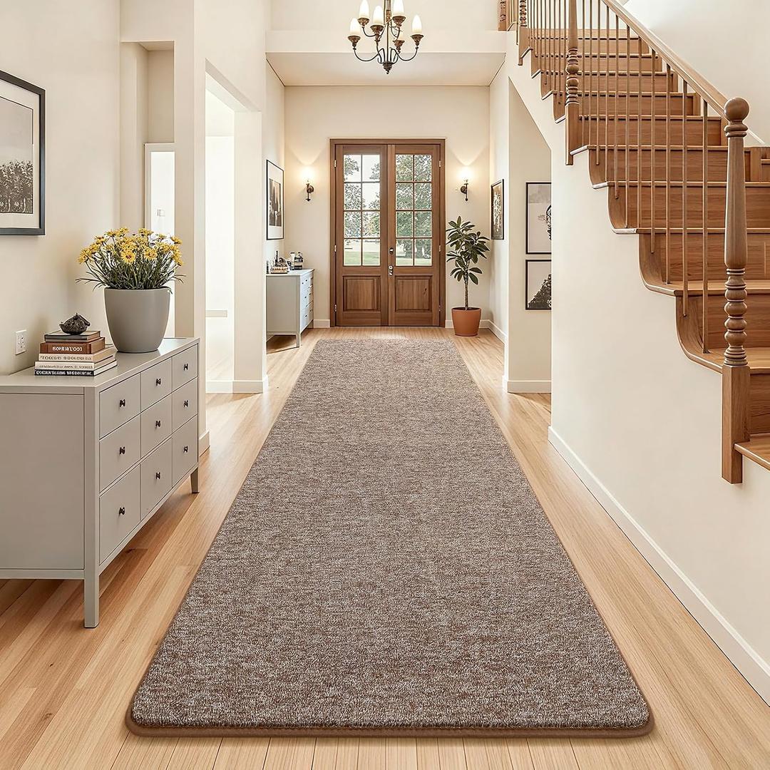 AROGAN Washable 3x8 Runner Rug for Hallway, Long Runner Rugs wtih Soft Memory Foam for Bedroom, Non Slip Backing Carpet Runners for Hallways, Kitchen, Bathroom, Entryway Home Decor, Matte Brown