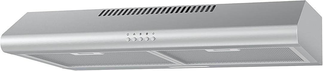 Midea MVU30W4AST 30 inch Under Cabinet Ducted/Ductless Convertible Slim Vent Durable Stainless Steel Kitchen Reusable Filter, 3 Speed Exhaust Fan and 2 LED Lights Range Hood, 100 CFM