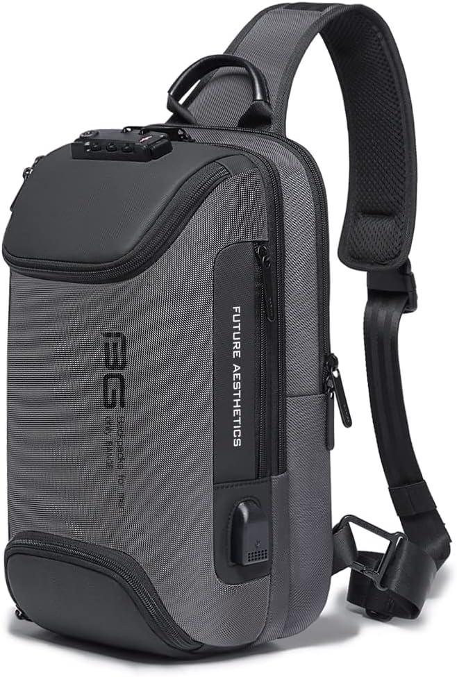 BANGE Sling Bag Anti Theft, Waterproof Men's Chest Bag Shoulder bags Crossbody Sling Backpack for Men (Grey With Lock)