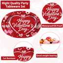 50Pcs Valentine's Day Oval Paper Plates 10" x 12" Large Red Pink Hearts Plates Disposable Heavy Duty Red Pink & White Heart Platters for Valentines Day Wedding Anniversary Engagement Party Decorations