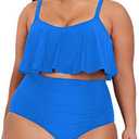 Sovoyontee Women's 2 Piece Plus Size High Waisted Swimsuit Bathing Suit, 2XL, Sky Blue 