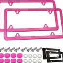 BGGTMO Pink License Plate Frames- Metal Aluminum Car Tag Cover, 2 Pack Slim Front & Rear Holders for US Vehicles, Rust/Rattle Proof, Cute Car Accessories for Women, with Screws