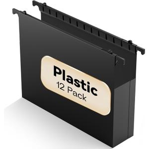 Plastic Extra Capacity Hanging File Folder Letter Size, 12 Pack Reinforced Hang Folders, Heavy Duty 2 Inch Expansion,Expandable Hanging Folders, Hanging Organizer Designed for Bulky Files (Black)