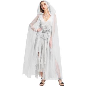 Women Zombie Ghost Bride Costume, Vampire Dress with Headband Veil Cloak Bloody Suit for Halloween Party (18-20)