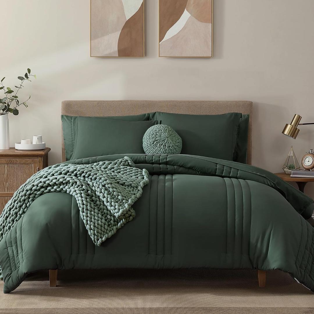 Monbix Oversized Queen Size Comforter Set - 7 Pieces Bed in a Bag, Deep Forest Bedding Sets with Comforter, All Seasons Comforter Bed Set with Sheets, Pillowcases & Shams