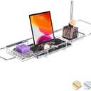 MARBBNEST Bathtub Tray Caddy for Luxury Bath Expandable Extra Wide Bath Tub Tray with Natural Marble Tray and Mobile/Tablet Stand, Ideal for Home Spa Lovers