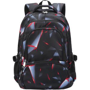 BLUEFAIRY Kids Backpack for Boys Elementary Primary School Bags for Childs Black Bagpack Book Bag Back to School Gifts for Son Mochilas Escolares para Nios 17", Large Compartment Black/Red