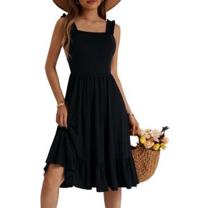 ZABERRY Womens Summer Midi Dress 2025 Elastic Straps Square Neck Cute Floral Flowy A-line Sundresses for Women, Large