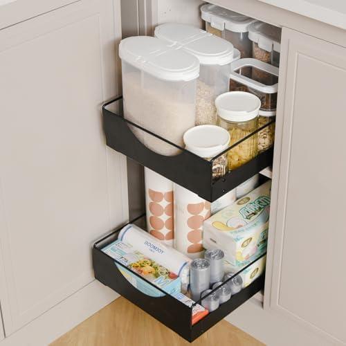 ADVEZO Under Sink Pull Out Organizer, Single-Tier Metal Drawer Slide Out Storage Shelf, No-Drill Nano Adhesive Installation, Fits 16"+ Deep Cabinets for Kitchen Bathroom Pantry Storage