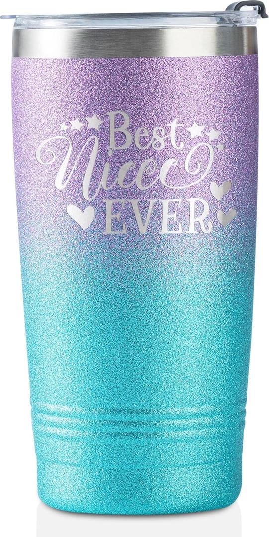 Onebttl Niece Gifts from Aunt, Insulated Stainless Steel Coffee Mug Tumbler with Lid and Straw, from Uncle, Perfect for Birthday, Christmas, 20oz/590ml, Purple Blue Glitter - Best Niece Ever
