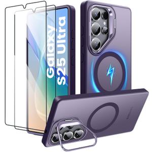 for Samsung Galaxy 25-Ultra Case, Strong Magnetic Compatible with MagSafe for Galaxy 25 Ultra Case, Built-in Camera Stand, Matte Translucent Slim Phone Case for Samsung S25 Ultra, Purple