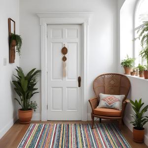 3x5 Washable Area Rug - Vintage Rugs for Living Room Soft Indoor Carpet for Bedroom Kitchen Low Pile Polyester Floor Mat with TPR Backing - 3x5 Multi Color 