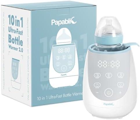 Papablic Fast Bottle Warmer with Feeding, Tracker Baby Bottle Warmer for Breastmilk or Formula, Ready Milk in 2 Mins Accurate Temperature, Control and Automatic Shut-Off